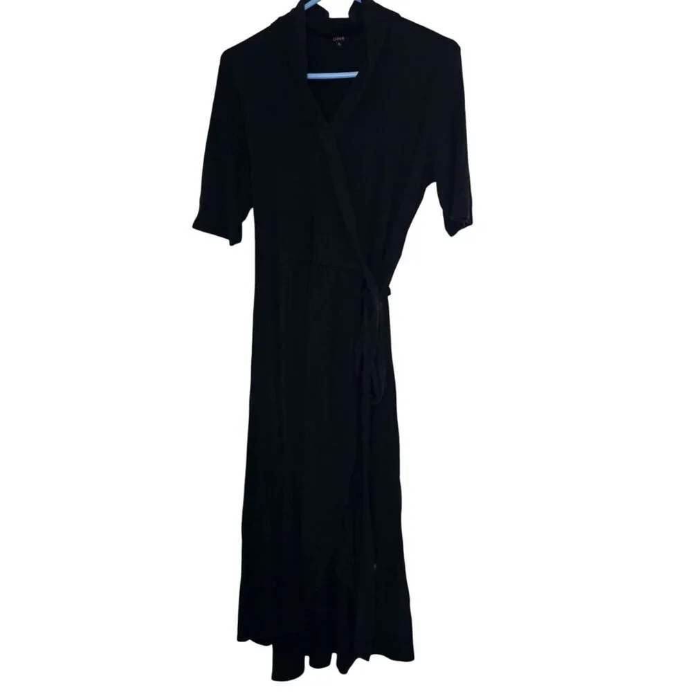 Quince Tencel Jersey Midi Wrap Dress XL Black - Picture 3 of 4